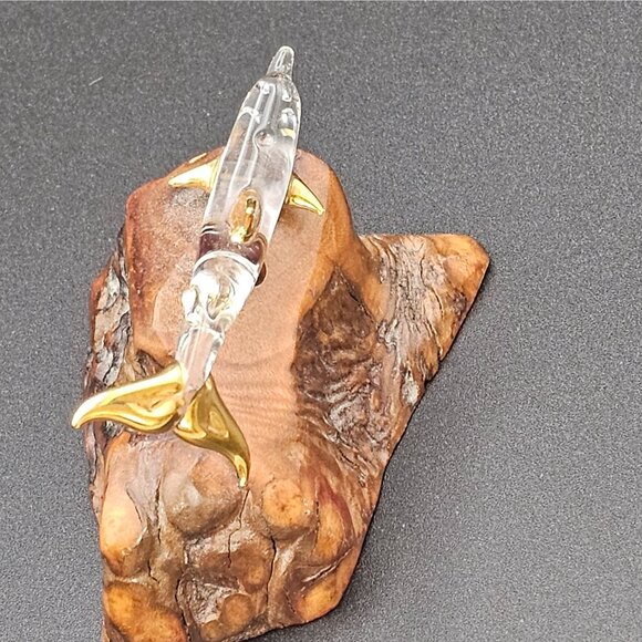 Raw Natural Wood Clear Glass Dolphin Figurine GoldTone Tip Finish 1.5" VTG Décor - Picture 15 of 16